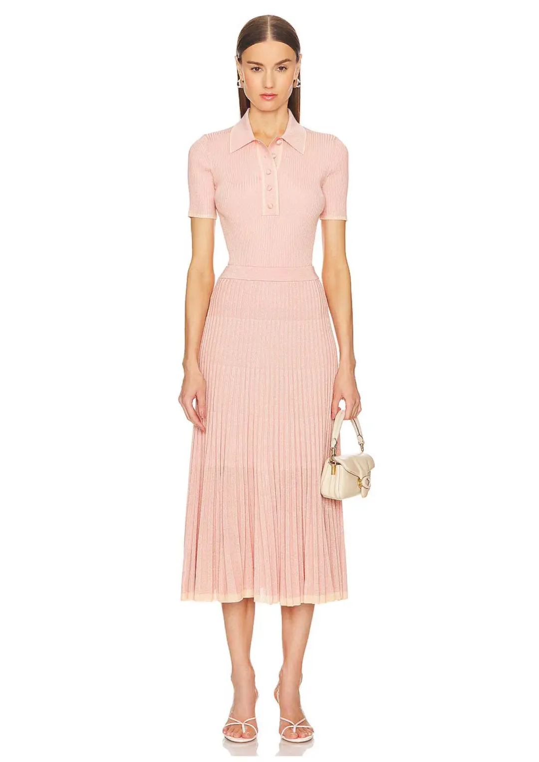 Zimmermann Natura Metallic Polo and Midi Skirt Set Peach Size 0/AU 8 for rent on The Volte - main image