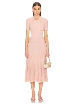 Zimmermann Natura Metallic Polo and Midi Skirt Set Peach Size 0/AU 8 for rent on The Volte - image 1