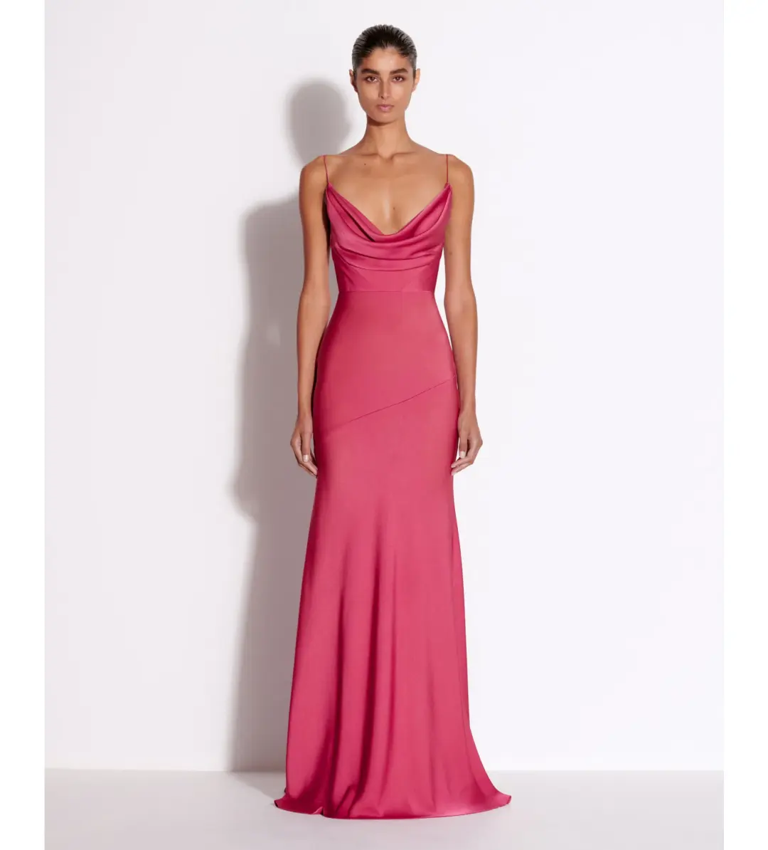 Alex Perry Bikini Cowl Drape Gown In Satin Pink Size 6 for rent on The Volte - main image