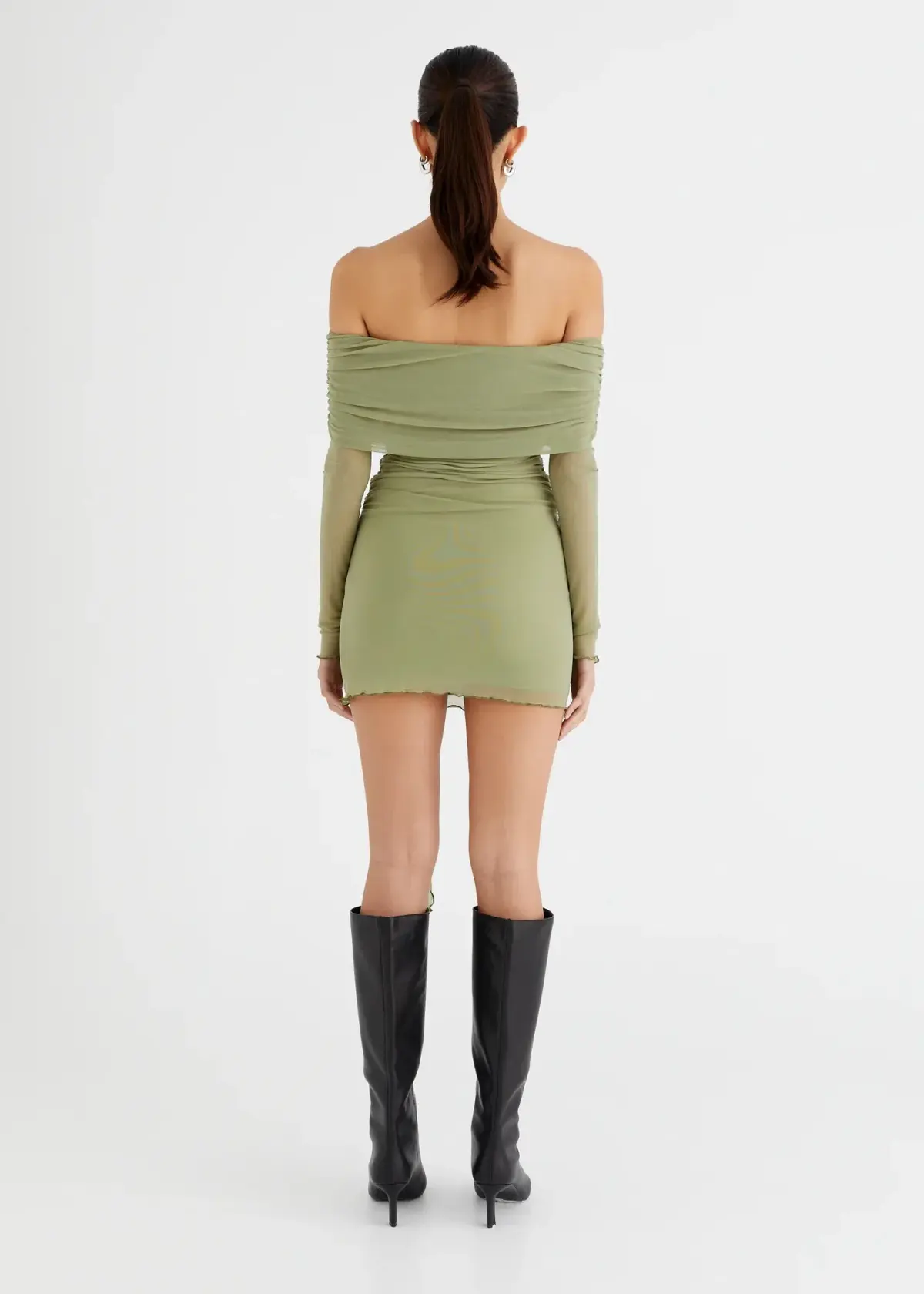 Benni Yasmin Off Shoulder Mini Dress Green Size S/Au 8 - Image 5