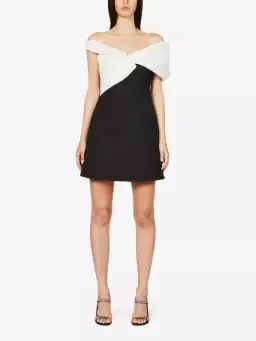 Rachel Gilbert Matteo Asymmetrical Mini Dress Black/White Size 1 / AU 8