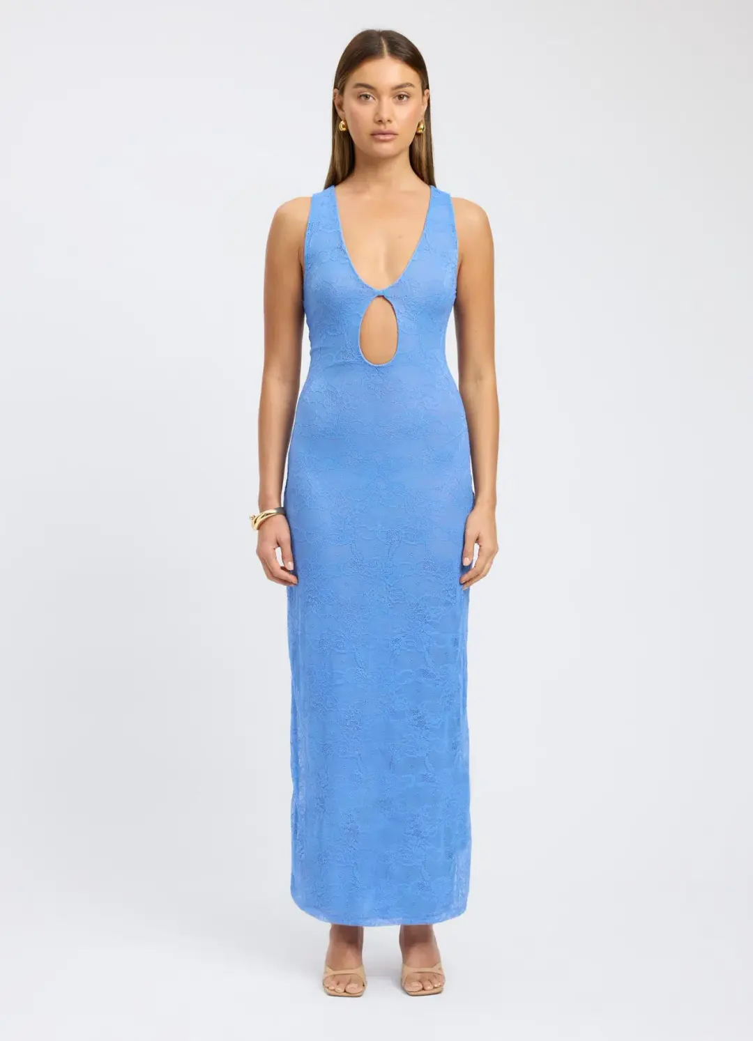 Kookai Camilla Deep Vee Dress Hydrangea Blue Size M / AU 10 for rent on The Volte - main image