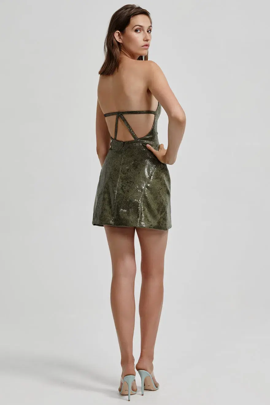 Lexi Lupita Snakeskin Dress Green Size S/Au 8 for rent on The Volte - main image