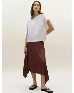 Massimo Dutti "Flowing Asymmetric" Midi Skirt Burgundy Size AU 6 for rent on The Volte - image 1
