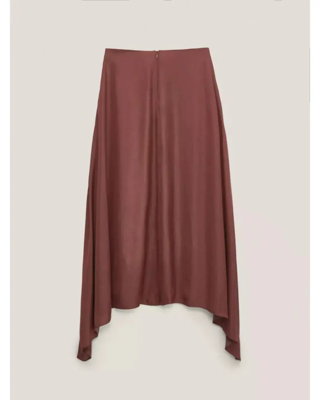 Massimo Dutti "Flowing Asymmetric" Midi Skirt Burgundy Size AU 6 for rent on The Volte - main image