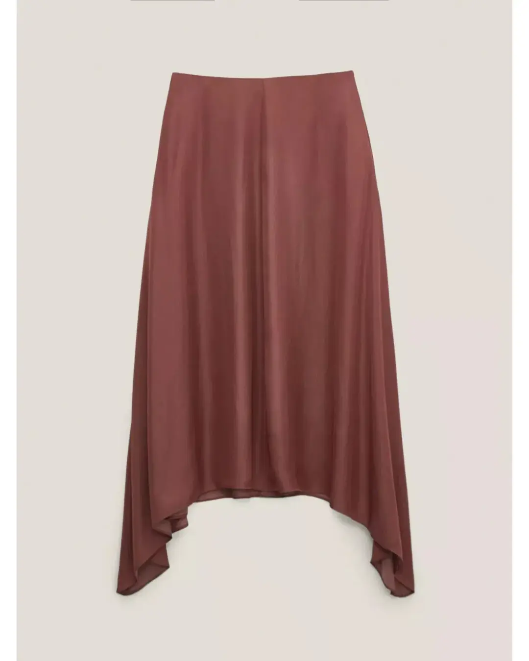 Massimo Dutti "Flowing Asymmetric" Midi Skirt Burgundy Size AU 6 for rent on The Volte - main image