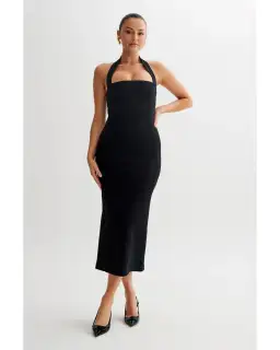 MESHKI Amelita Suiting Halter Midi Dress Black Size L / AU 12 for rent on The Volte - image 1