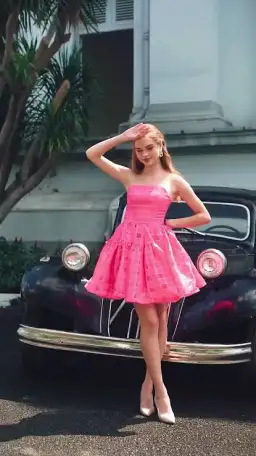 B by Bariano Loni Strapless Flip Mini Dress in Barbie Pink Size 10 for rent on The Volte - image 4