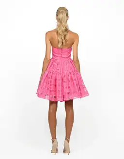 B by Bariano Loni Strapless Flip Mini Dress in Barbie Pink Size 10 for rent on The Volte - image 3