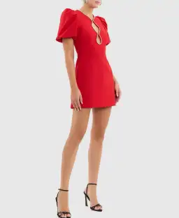 Rebecca Vallance Karina Puff Sleeve Mini Dress Red Size 10 for rent on The Volte - image 3