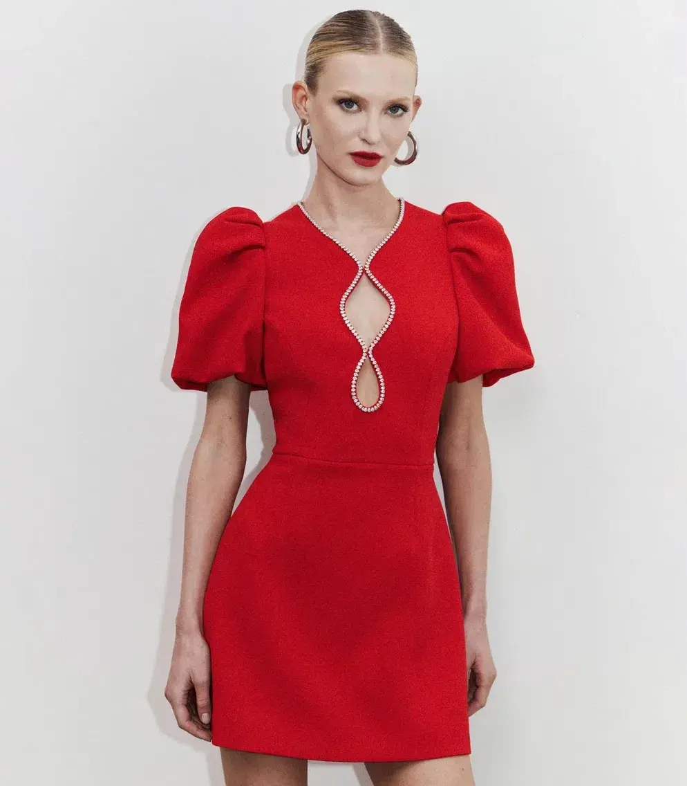 Rebecca Vallance Karina Puff Sleeve Mini Dress Red Size 10 for rent on The Volte - main image