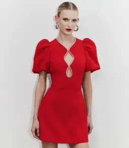 Rebecca Vallance Karina Puff Sleeve Mini Dress Red Size 10 for rent on The Volte - image 2
