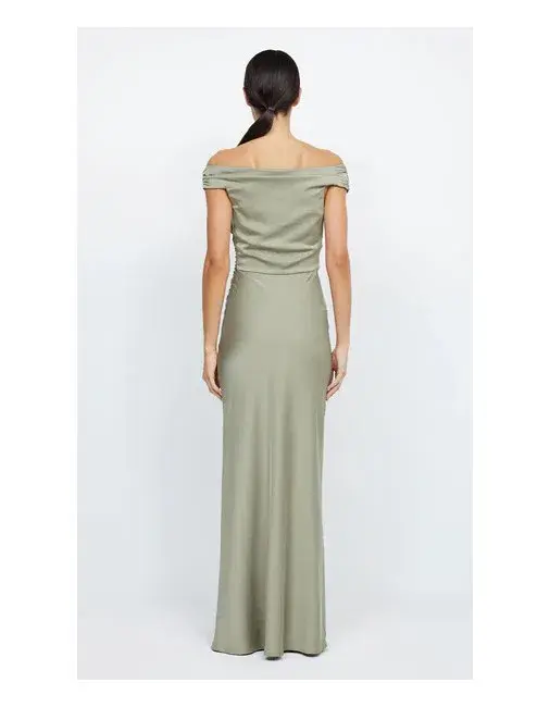 Bec & Bridge Eternity Off Shoulder Maxi Dress Sage Size 8 for rent on The Volte - main image
