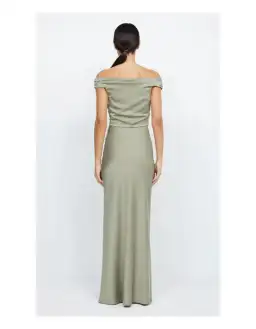 Bec & Bridge Eternity Off Shoulder Maxi Dress Sage Size 8 for rent on The Volte - image 2