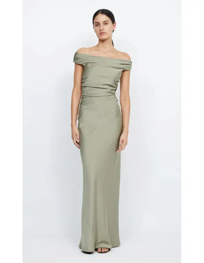 Bec & Bridge Eternity Off Shoulder Maxi Dress Sage Size 8 for rent on The Volte - main image