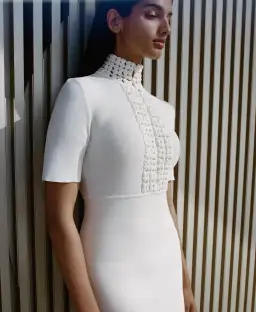 Scanlan Theodore Crepe Knit Mini Dress White Size S/ AU 6 for rent on The Volte - image 1