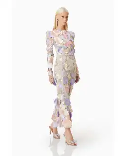 Elliatt Shannon 3D Floral Midi Dress In Purple Floral Size M/ AU 10 for rent on The Volte - image 3