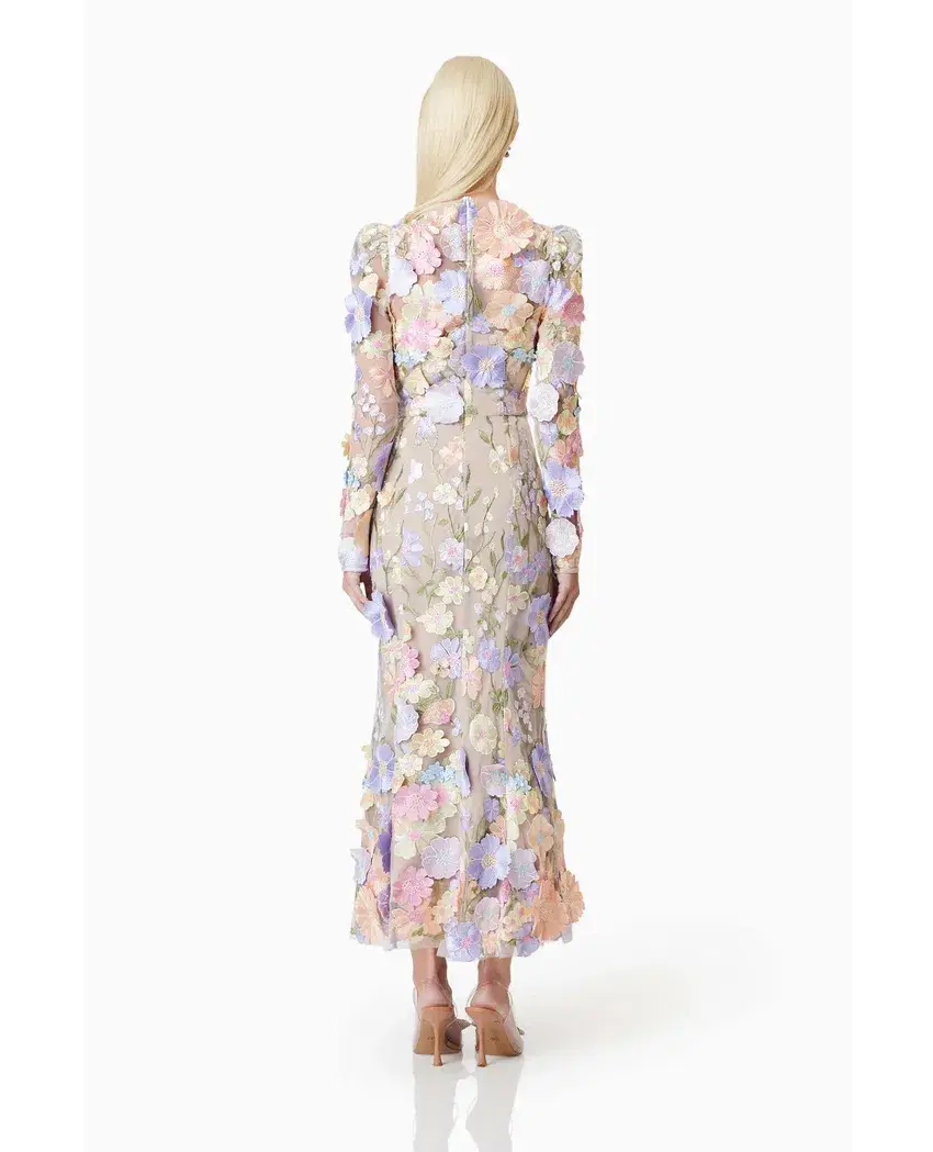 Elliatt Shannon 3D Floral Midi Dress In Purple Floral Size M/ AU 10 for rent on The Volte - main image