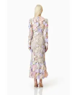 Elliatt Shannon 3D Floral Midi Dress In Purple Floral Size M/ AU 10 for rent on The Volte - image 4