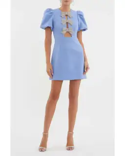 Rebecca Vallance Juliana Puff Sleeve Mini Dress in Blue Size AU 14