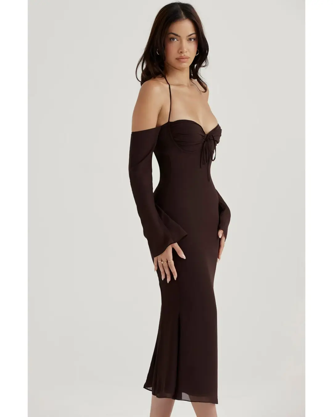 House of CB Naomi Midi Dress in Espresso Brown Size AU 6 for rent on The Volte - main image