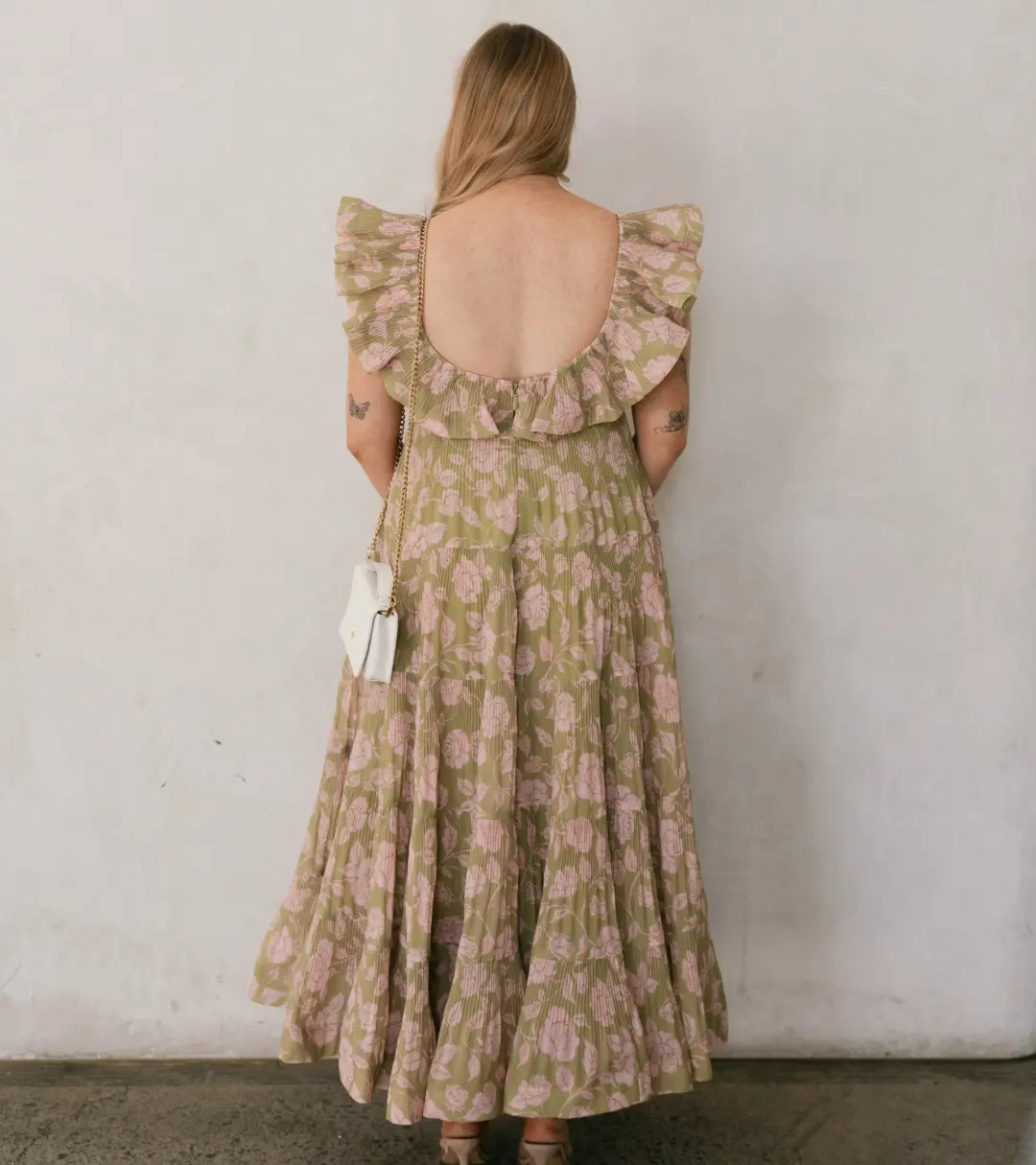 Zimmermann Lovestruck Pleated Gown Olive and Pink Rose Size 3 / AU 10-12 for rent on The Volte - main image