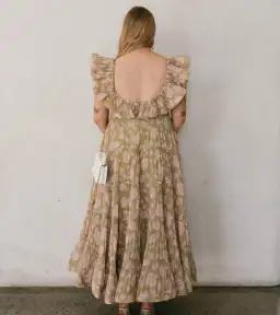 Zimmermann Lovestruck Pleated Gown Olive and Pink Rose Size 3 / AU 10-12 for rent on The Volte - image 2
