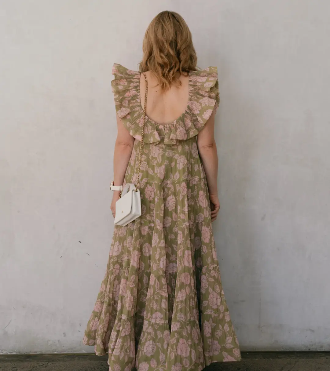Zimmermann Lovestruck Pleated Gown Olive and Pink Rose Size 3 / AU 10-12 for rent on The Volte - main image