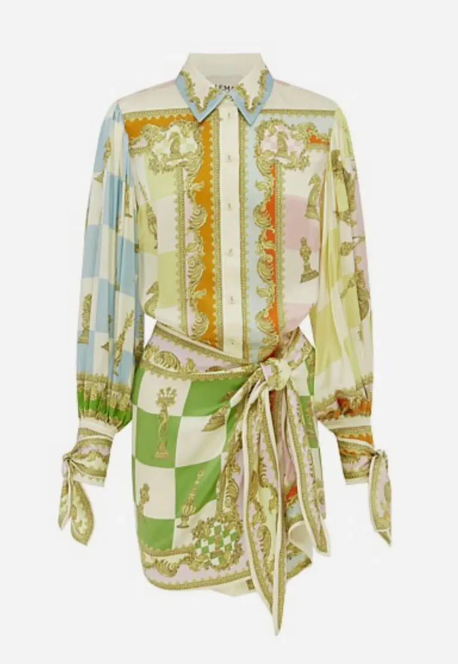 Alemais Checkmate Silk Mini Dress Multi Print Size 8 for rent on The Volte - main image