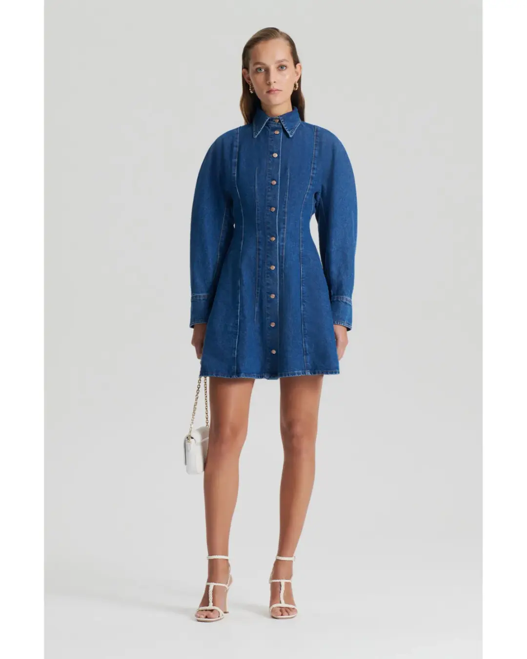 Scanlan Theodore Denim Cocoon Sleeve Mini Dress Blue Size AU 10 for rent on The Volte - main image