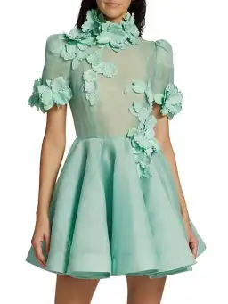 Zimmermann High Tide Lift Off Flower Mini Dress Green Size 0p /4 to 6 for rent on The Volte - image 2