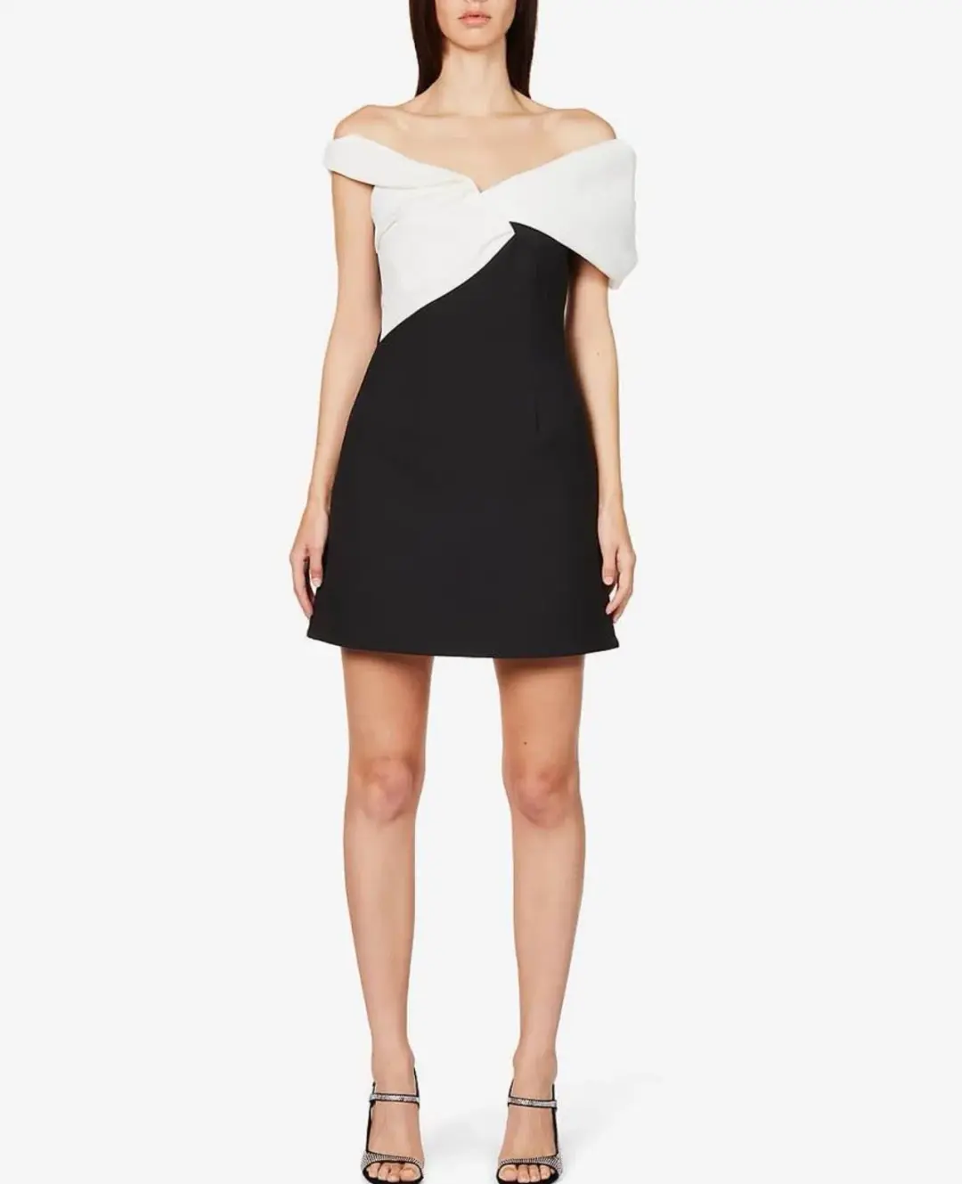 Rachel Gilbert Matteo Asymmetrical Off Shoulder Mini Dress Black/White Size 1 / AU 8 for rent on The Volte - main image