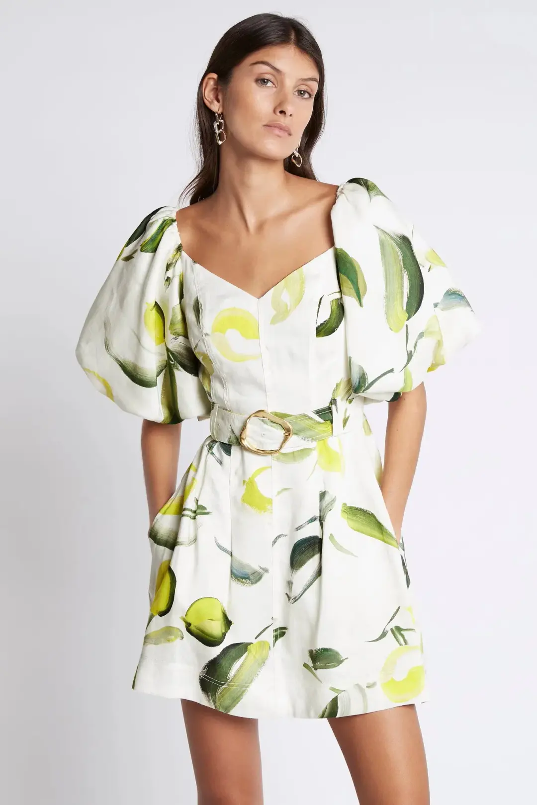 Aje Zest Mini Dress Tropical Lime Print Size 6 for rent on The Volte - main image