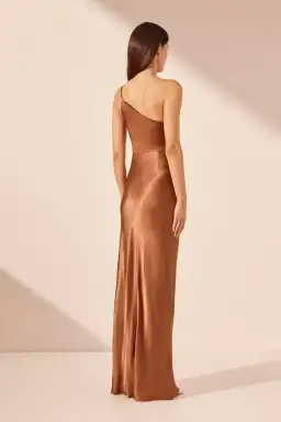 Shona Joy La Lune Asymmetrical Gathered Maxi Dress Almond Size 10 for rent on The Volte - image 2