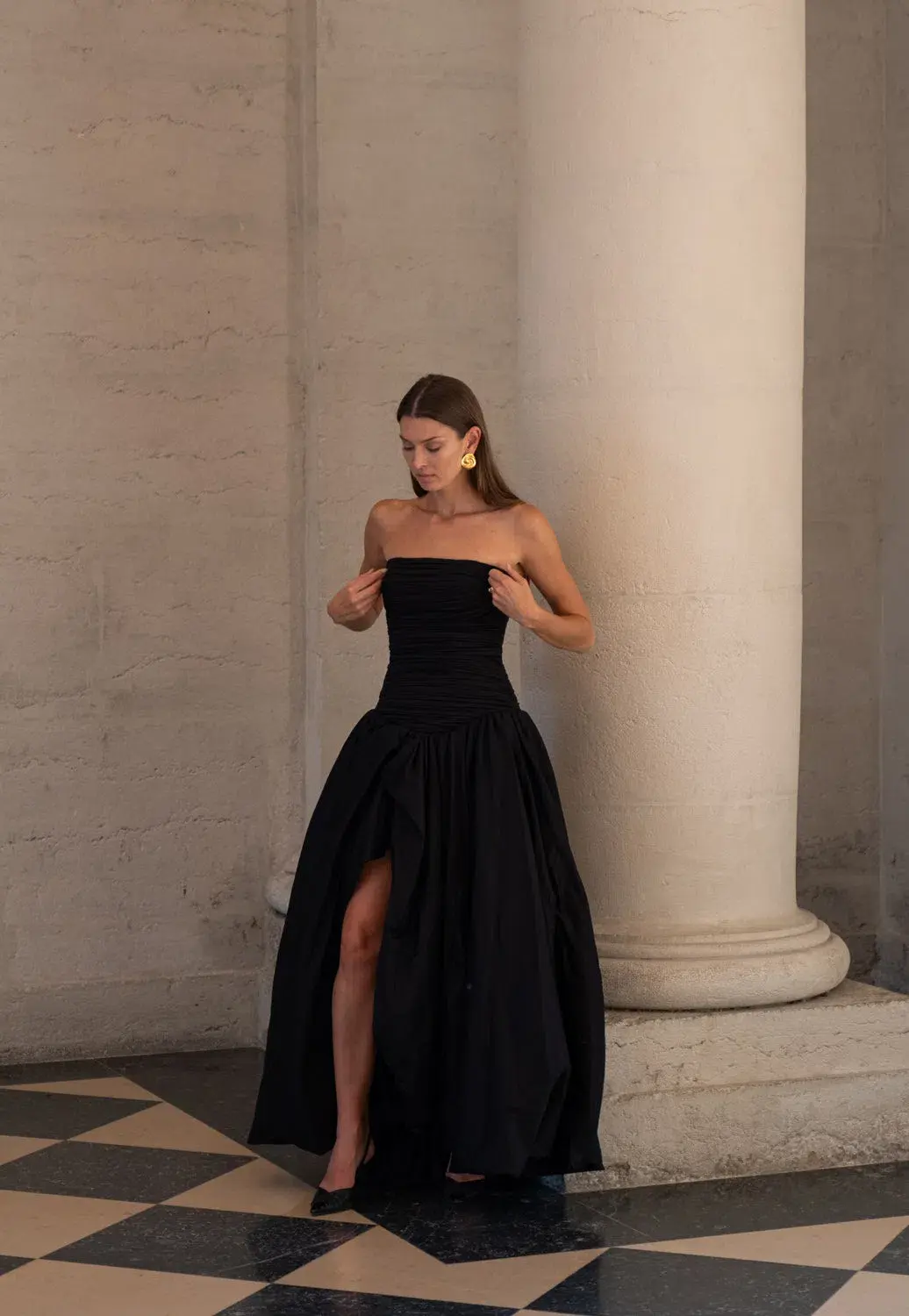 Aje Violette Bubble Hem Maxi Dress Black Size AU 8 for rent on The Volte - main image
