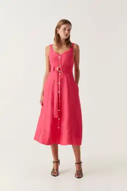 Aje Clay Belted Midi Dress Bougainvillea Red Size 8