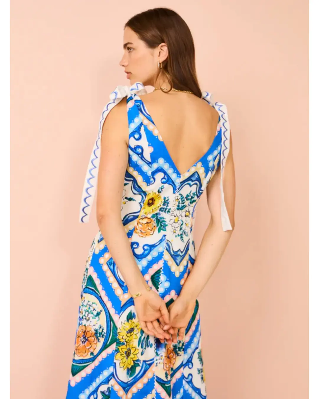 By Nicola Adonica Tie Shoulder Maxi Dress in Azure Flower Size AU 14 for rent on The Volte - main image