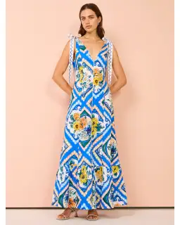 By Nicola Adonica Tie Shoulder Maxi Dress in Azure Flower Size AU 14 for rent on The Volte - image 1