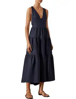 Shona Joy Ligia Plunged Cross Back Midi Dress in Navy Size AU 8