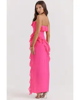 House Of CB Sarina Ruffle Maxi Dress Fuchsia Size AU 8 for rent on The Volte - image 3