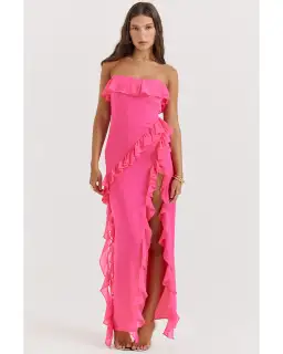 House Of CB Sarina Ruffle Maxi Dress Fuchsia Size AU 8 for rent on The Volte - image 1