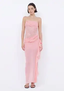 Bec & Bridge Liv Asym Maxi Dress Pink Sherbet Size 10