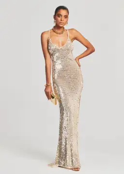 Retrofete Marie Sequin Crochet Dress Ivory Gold Sequin Size XS/S