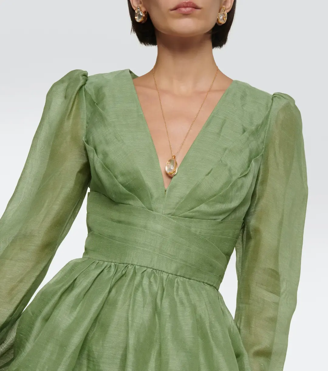 Zimmermann Lyrical Cross Over Mini Dress Fern Green for rent on The Volte - main image