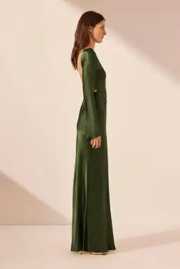 Shona Joy Elia Long Sleeve Open Back Tie Maxi Dress in Fern Size 12 for rent on The Volte - image 5
