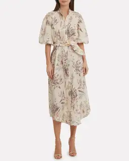 Zimmermann Wayfarer Puff Sleeve Linen Day Tea Shirt Dress Cream Floral Size 2 / AU 12 for rent on The Volte - image 1