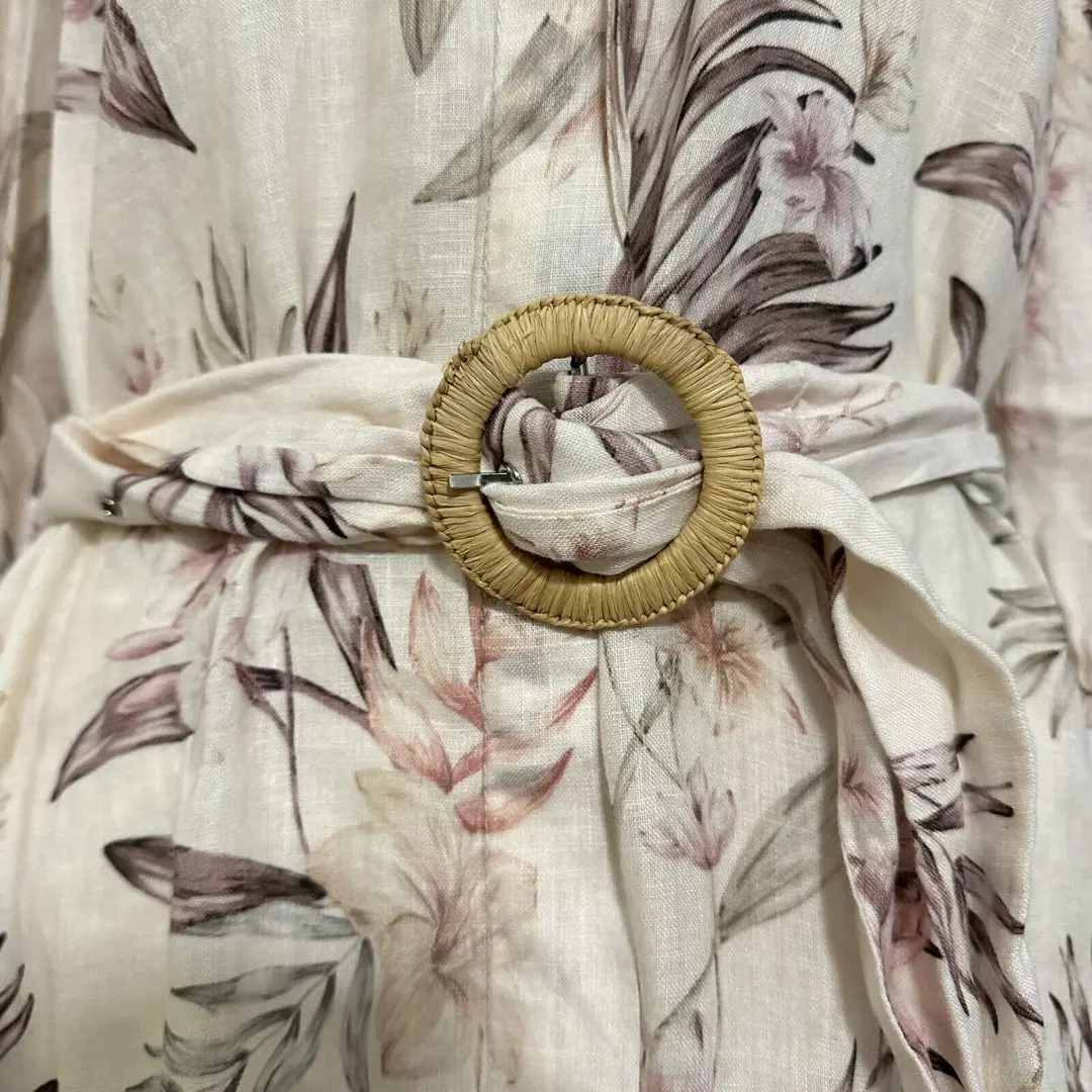 Zimmermann Wayfarer Puff Sleeve Linen Day Tea Shirt Dress Cream Floral Size 2 / AU 12 for rent on The Volte - main image