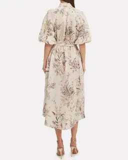 Zimmermann Wayfarer Puff Sleeve Linen Day Tea Shirt Dress Cream Floral Size 2 / AU 12 for rent on The Volte - image 3