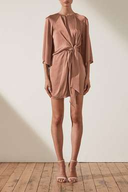 Shona Joy Sawyer Tie Front Mini Dress Beige Size 14 for rent on The Volte - image 1