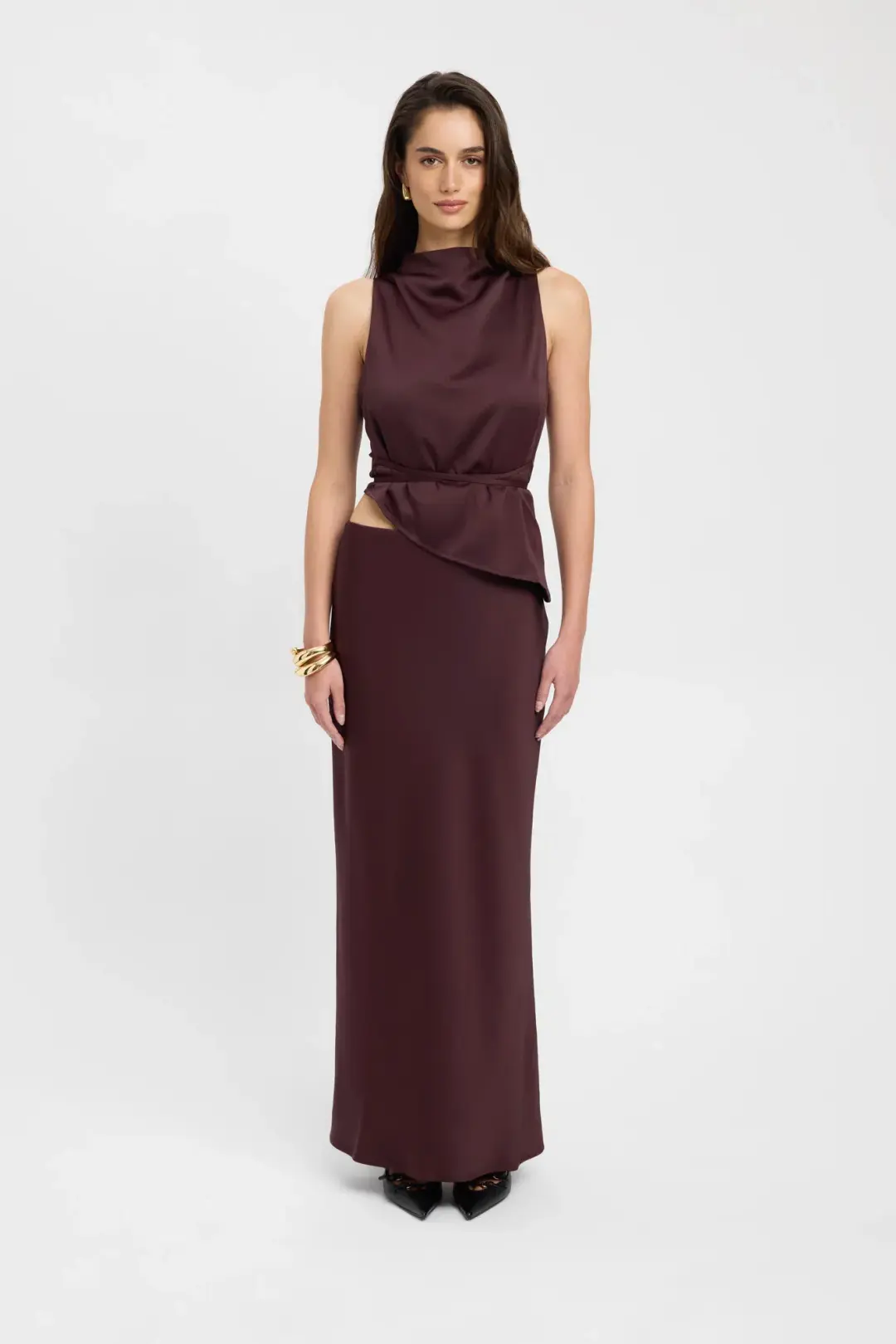 Kookai Prato High Cowl Neck and Prato Slip Skirt Brown Size 10 for rent on The Volte - main image